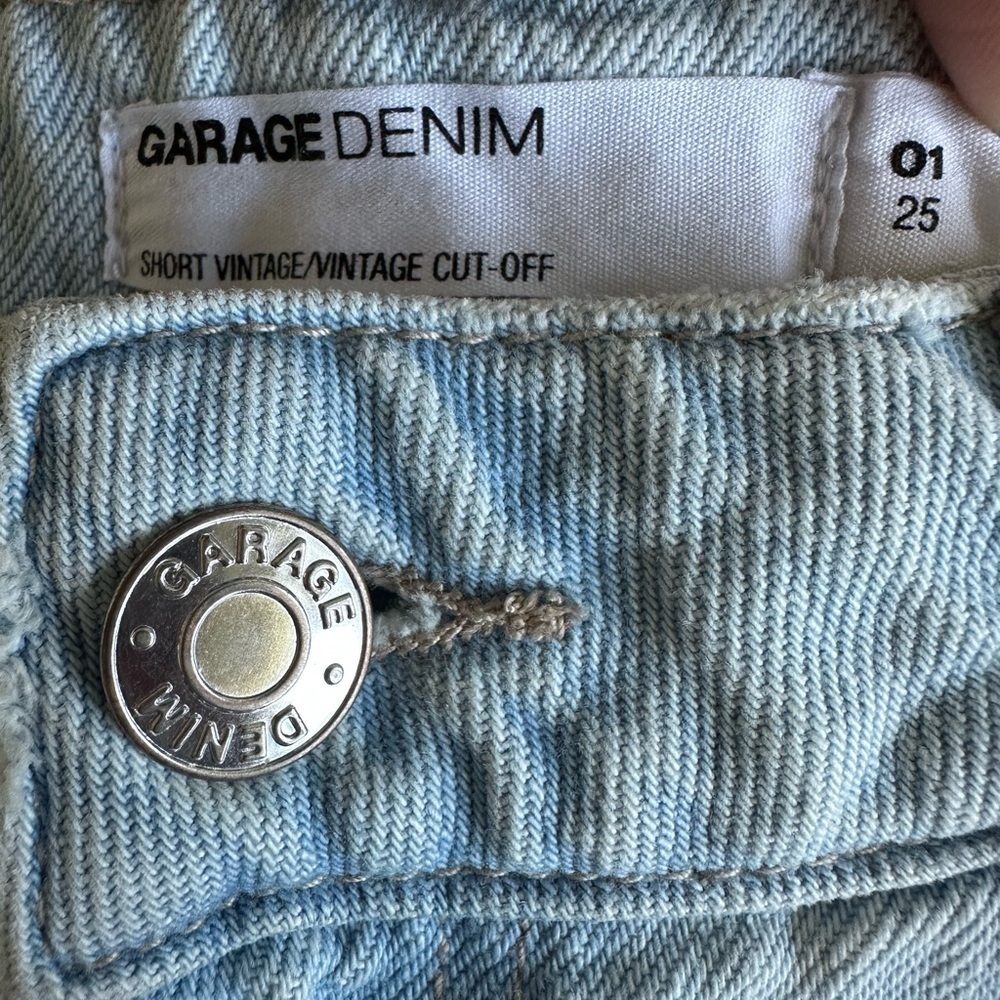 Garage Blue Jean Shorts with Distressed Raw Hem - Picture 3 of 7